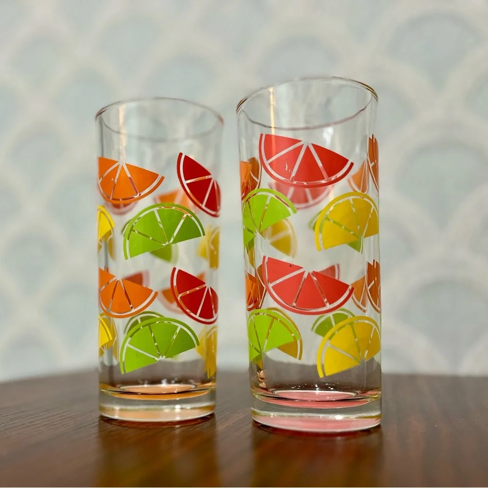Set of (2)‎ TMD Holdings Citrus Fruit Slice Highball Glasses 🍊🍋‍🟩🍋
